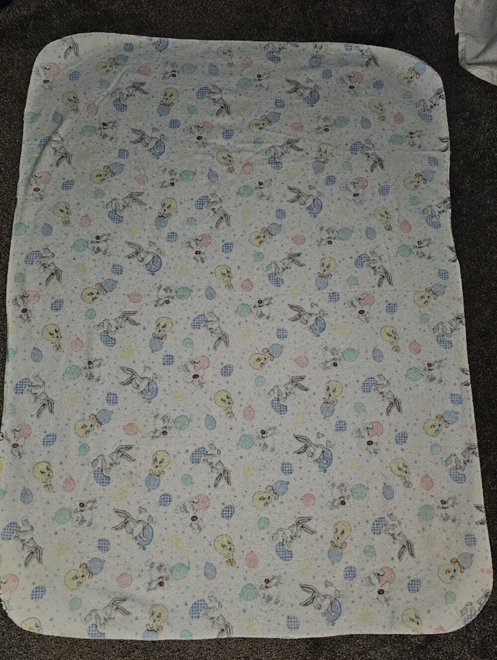 Looney Tunes Baby Blanket Balloons Cotton Flannel Receiving Blanket Vintage 90s - Picture 11 of 11